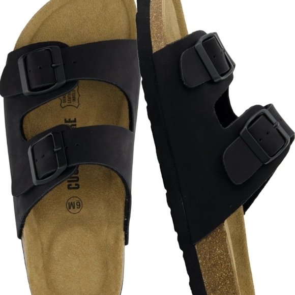 Cushionaire Shoes - Cushionaire Black Double-Strap Sandals Size 6.5